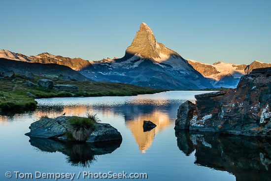 Matterhorn reflects in Stellisee, Switzerland.
