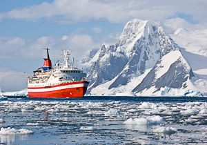 The small cruise ship M/S Explorer in Antarctica in February 2005.
