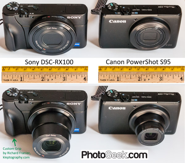 Pocket-sized wonders: Compare camera lens and size of Sony DSC-RX100 (left) versus Canon PowerShot S95.